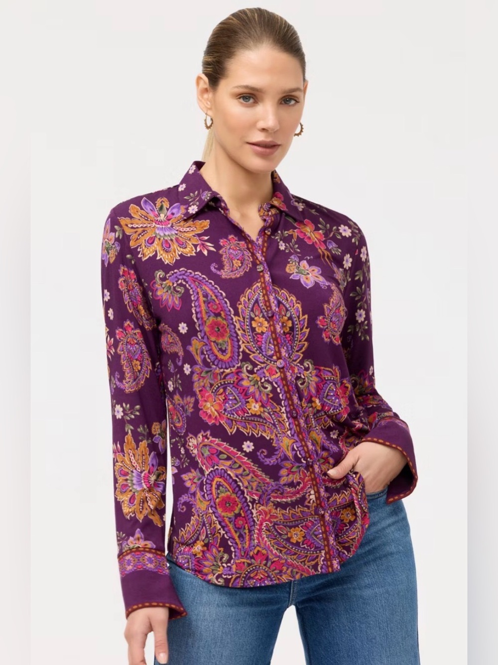 Johnny Was The Jane Favorite Purple Floral Button-Up Shirt M